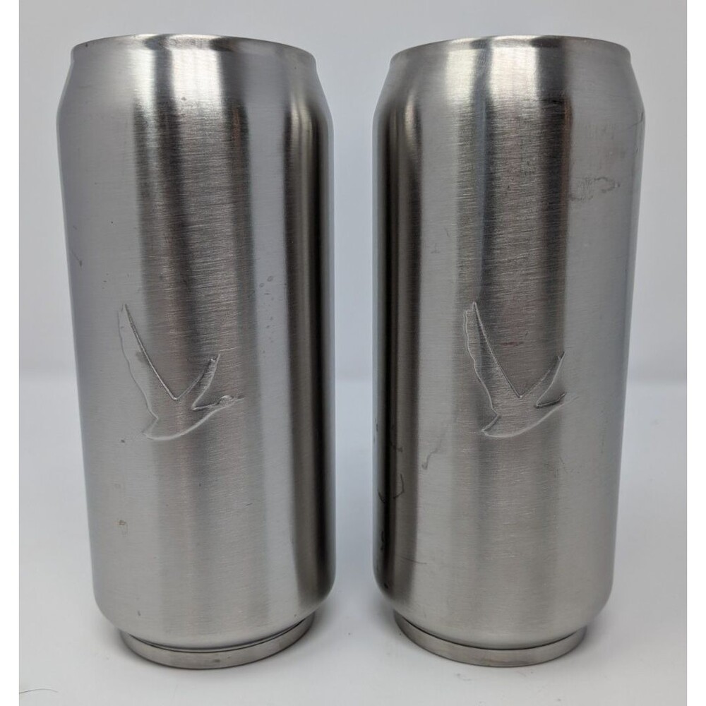 2 Grey Goose Vodka Brushed Stainless Steel Insulated Tumbler Soda Can Cup 6.5 In